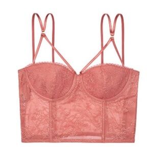 Victoria's Secret Lace Corset Bustier Strappy in Dusty Rose 32D